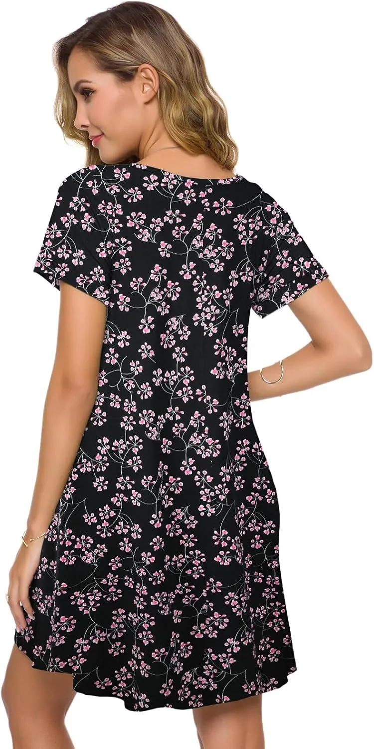 ZENNILO Women's Plus Size T Shirt Dresses with Pockets Casual Summer Dresses V Neck Short Sleeve Swing Dress for Women