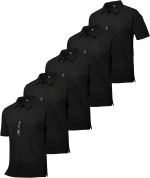 ZITY 5 Pack Tactical Polo Shirts for Men Golf Shirt Short Sleeve Athletic Performance Moisture Wicking Work Outdoor Tshirts