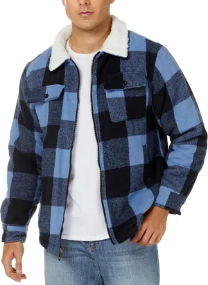 ZITY Mens Flannel Jacket Lapel Full Zip Up Fleece Plaid Sherpa Lined Coat